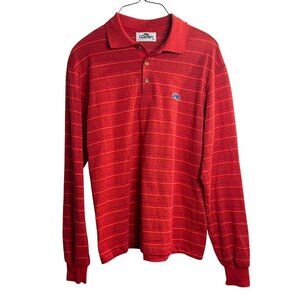 VTG Garan Mens Red Striped Long Sleeve Polo Shirt With Embroidered Logo 90s Sz M